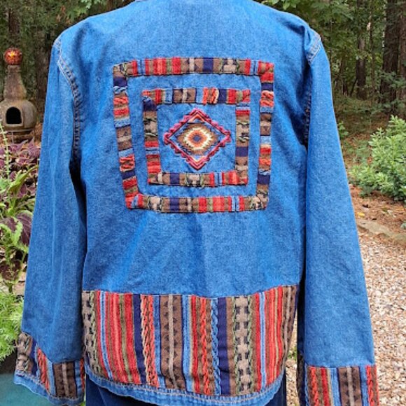 Christina Hope Vintage Aztec Embroidered Detail Denim Barn Coat, 8 - Picture 4 of 8